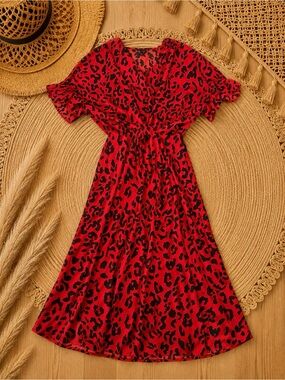 Who What Wear Red & Black Leopard Midi Dress